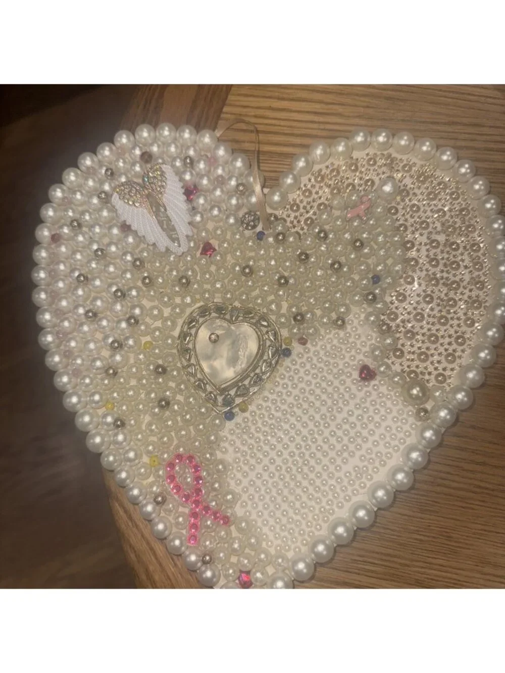 Valentine Heart Cancer Survivor Decor WITH Costume Jewelry Beads Rhinestone